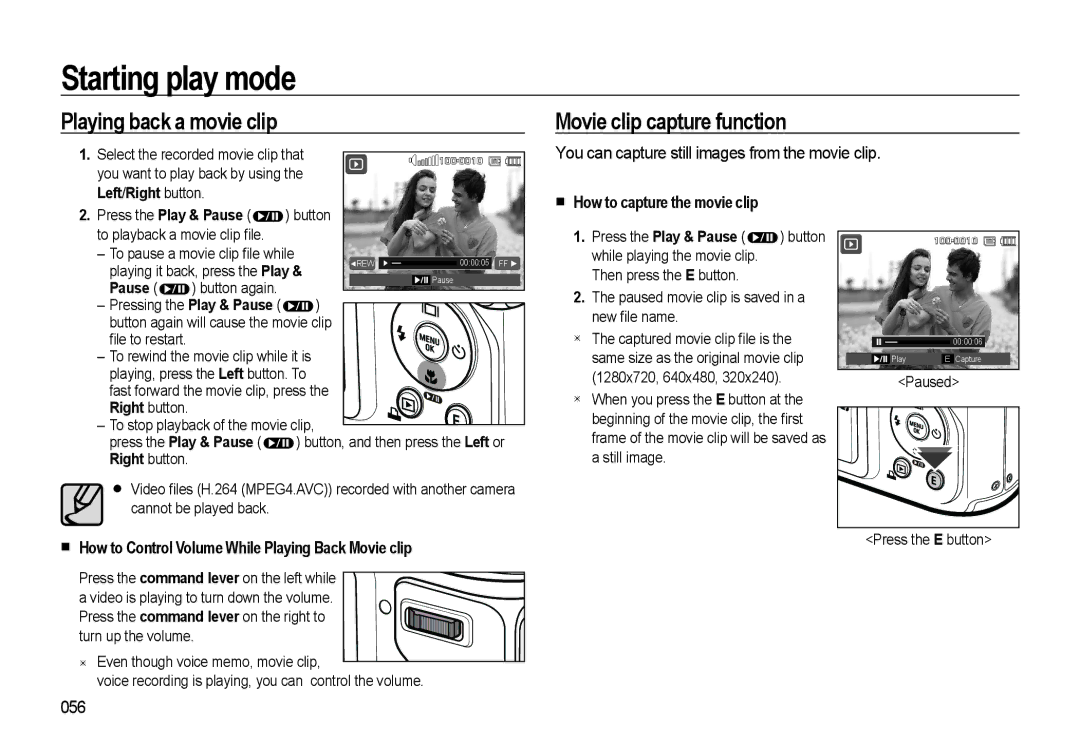 Samsung HZ10W manual Playing back a movie clip, Movie clip capture function, How to capture the movie clip 