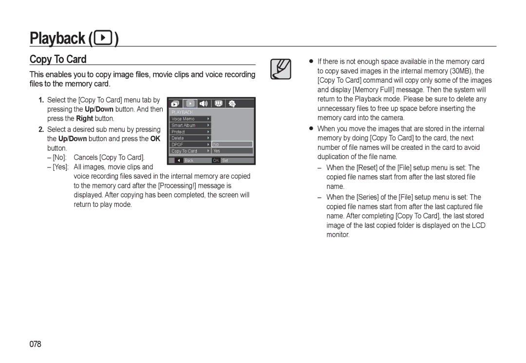 Samsung HZ10W manual Copy To Card, 078 