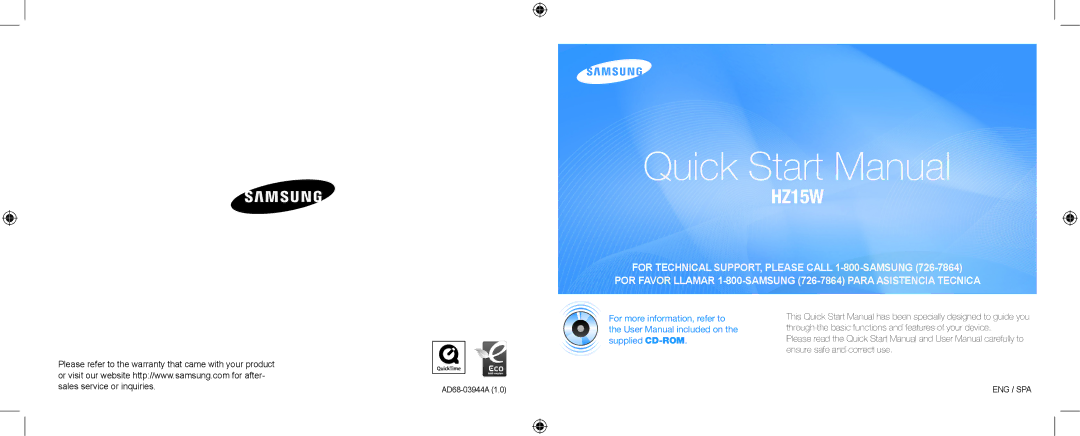 Samsung HZ15W quick start manual Quick Start Manual 