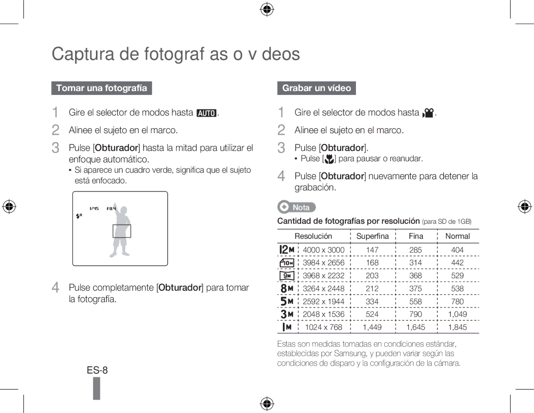 Samsung HZ15W quick start manual Tomar una fotografía, Grabar un vídeo 