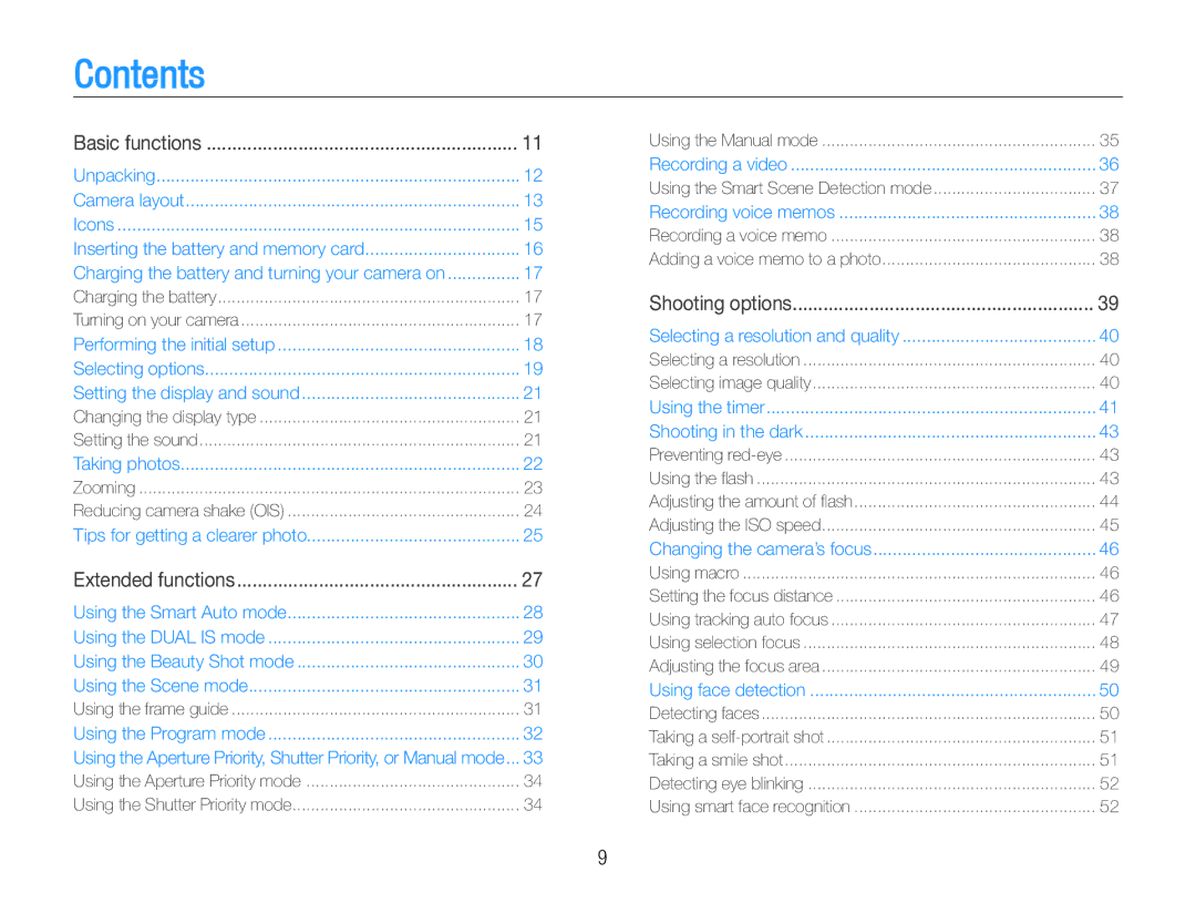 Samsung HZ30W user manual Contents 