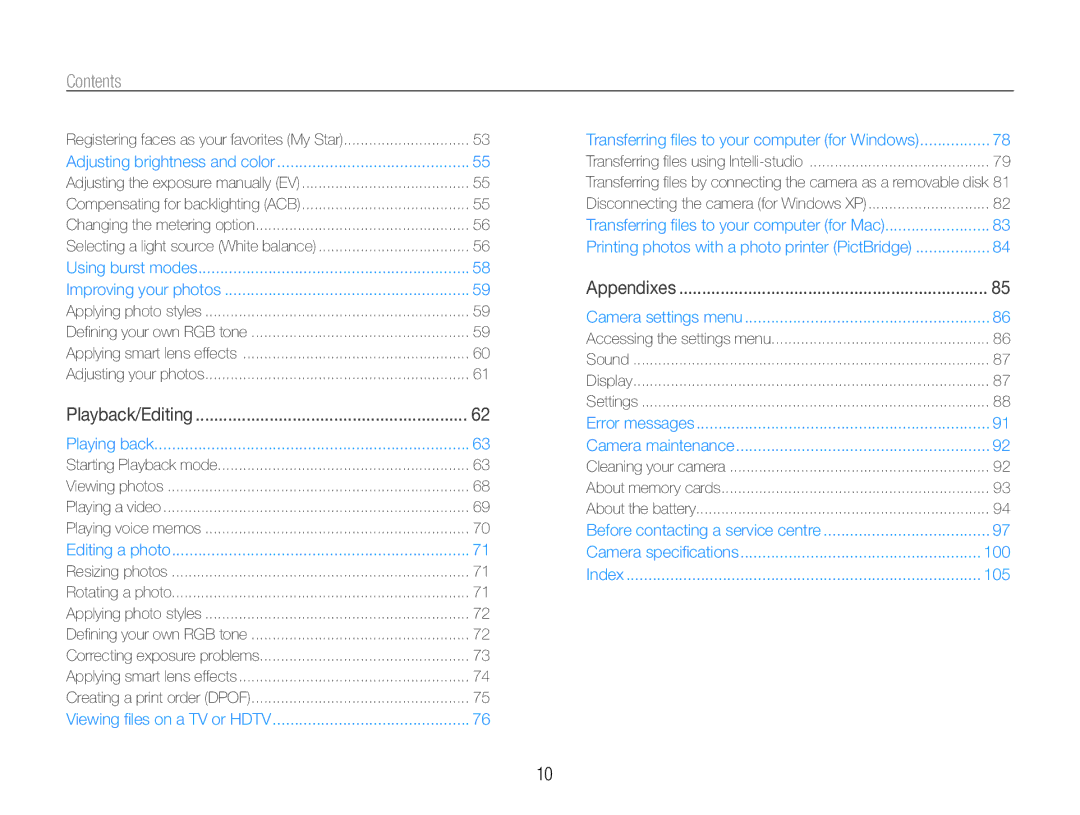 Samsung HZ30W user manual Contents 