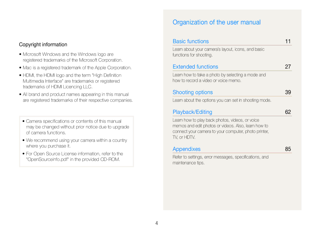 Samsung HZ30W user manual Copyright information 