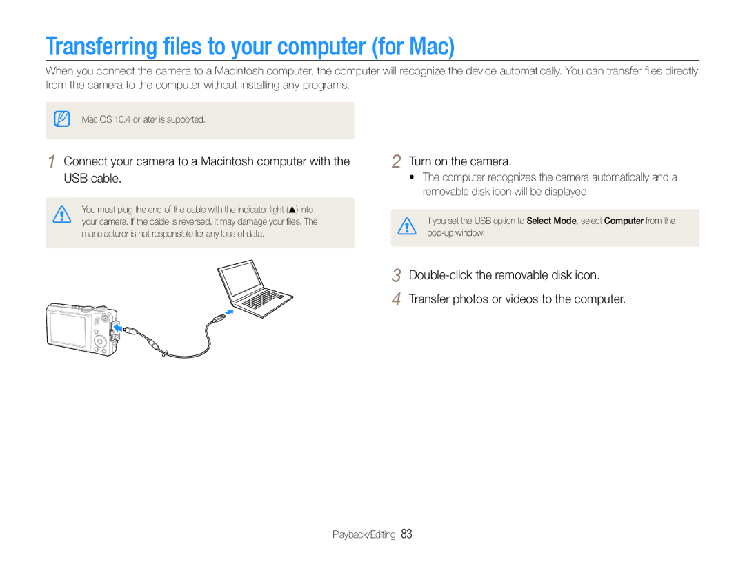 Samsung HZ30W user manual Transferring files to your computer for Mac 