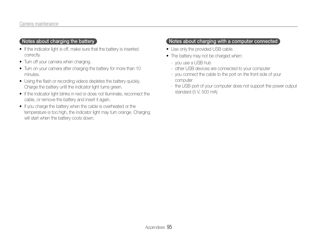 Samsung HZ30W user manual Camera maintenance 