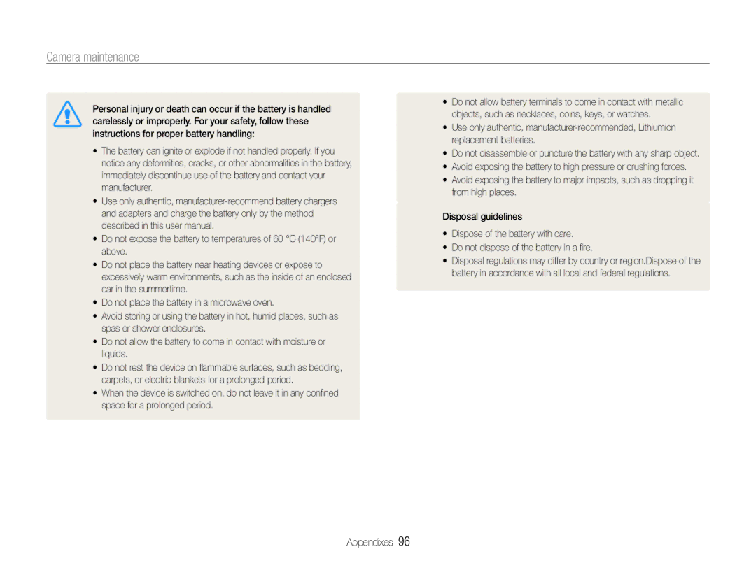 Samsung HZ30W user manual Camera maintenance 