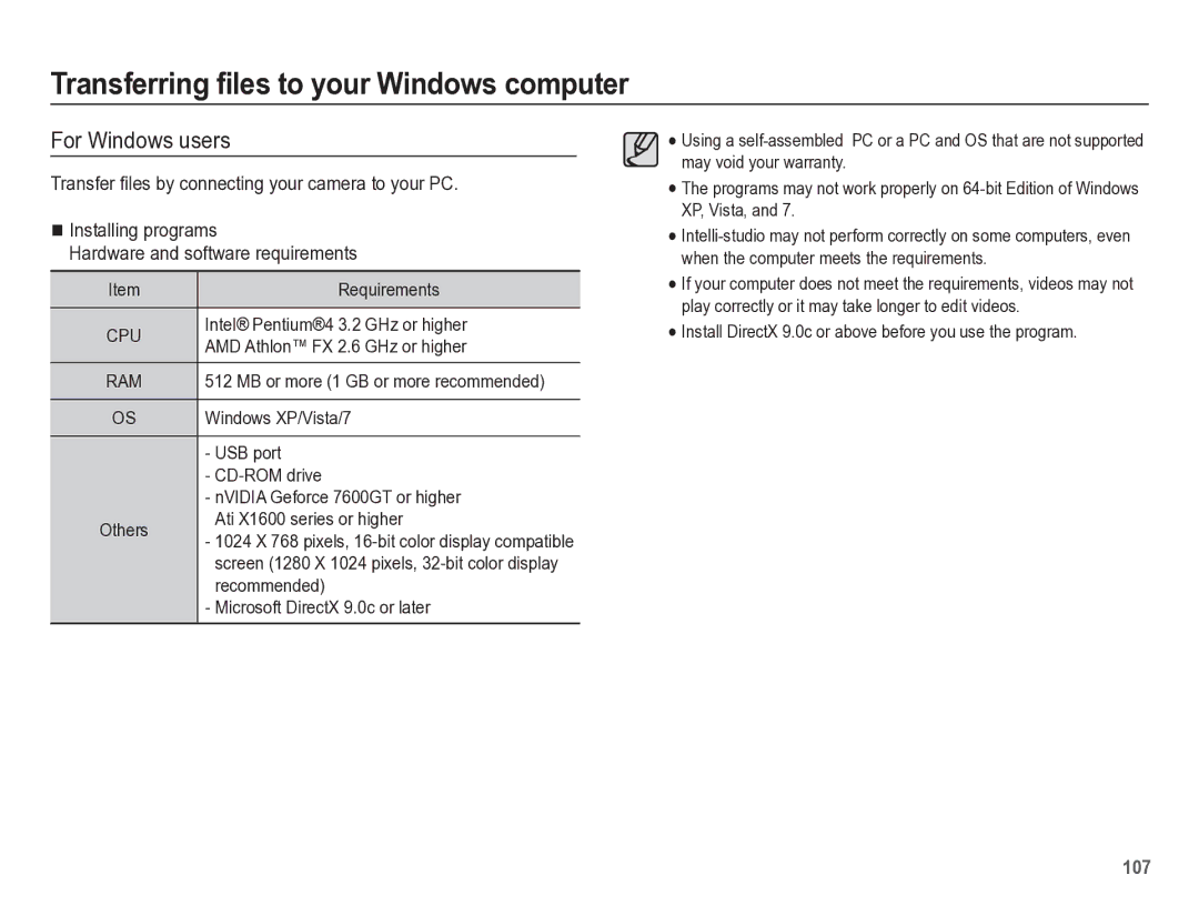 Samsung HZ50W manual Transferring files to your Windows computer, For Windows users 