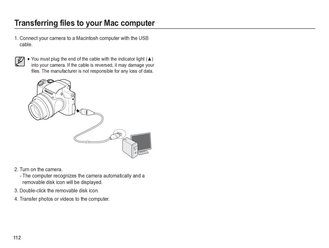 Samsung HZ50W manual Transferring files to your Mac computer, Turn on the camera 