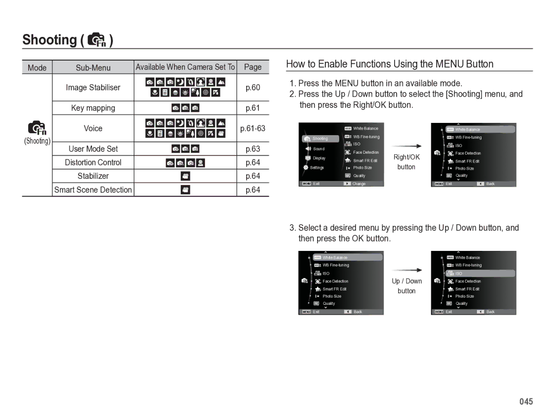 Samsung HZ50W manual Press the Menu button in an available mode, Then press the Right/OK button 