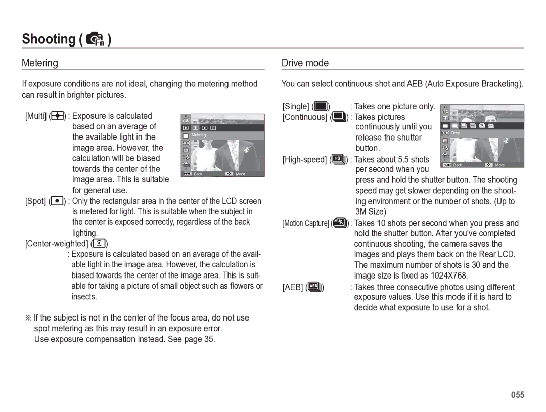 Samsung HZ50W manual Metering, Drive mode 