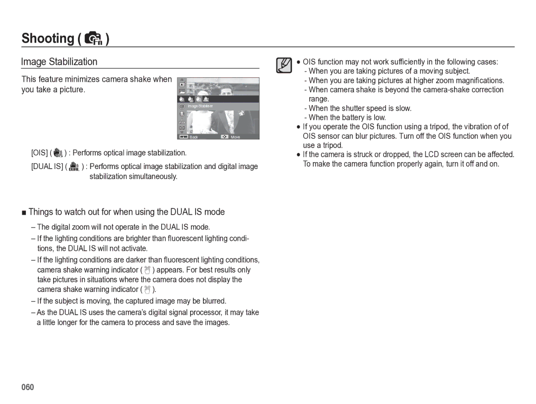 Samsung HZ50W manual Image Stabilization, This feature minimizes camera shake when you take a picture 