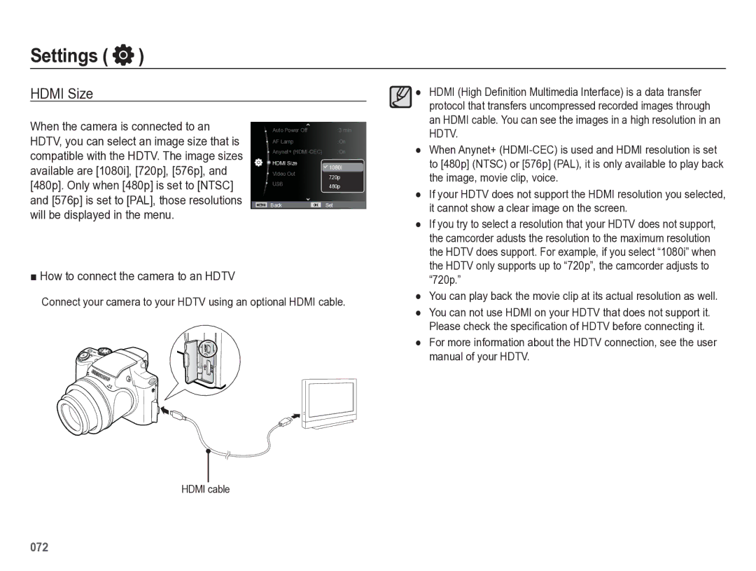 Samsung HZ50W manual Hdmi Size 