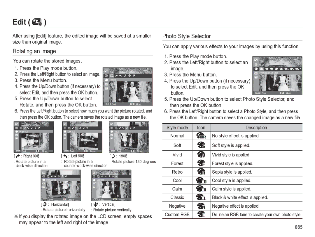 Samsung HZ50W manual Rotating an image, Icon Description 