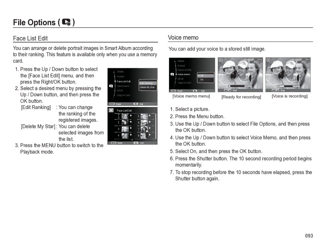 Samsung HZ50W manual Face List Edit, You can add your voice to a stored still image 