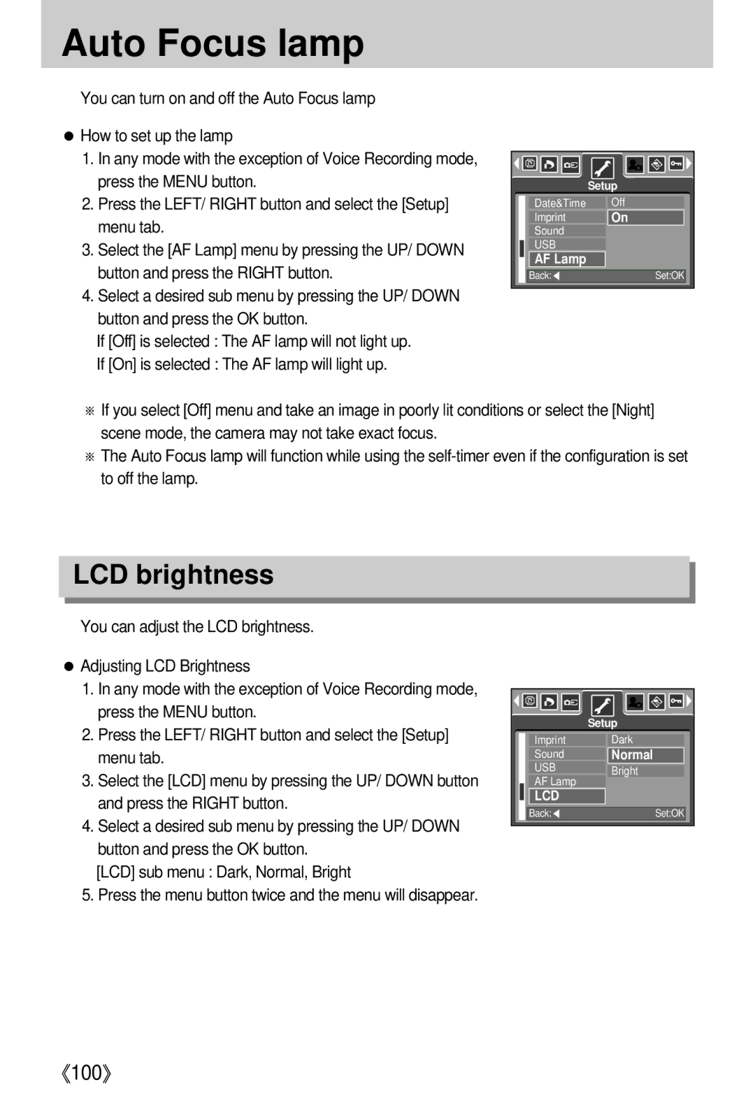 Samsung i5 user manual Auto Focus lamp, LCD brightness 