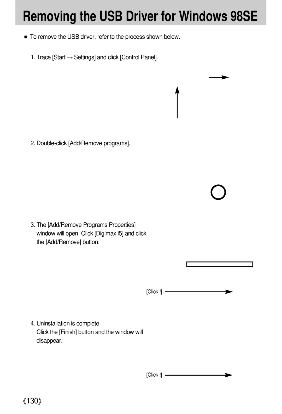 Samsung i5 user manual Removing the USB Driver for Windows 98SE 