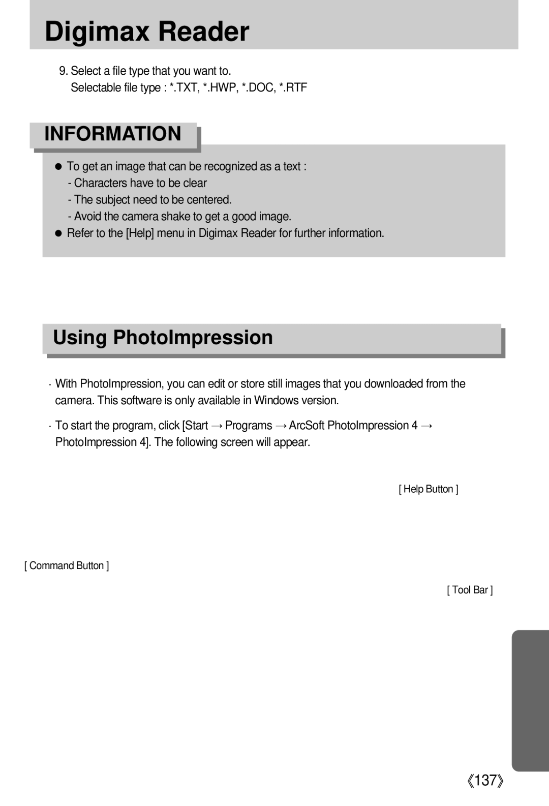 Samsung i5 user manual Using PhotoImpression 