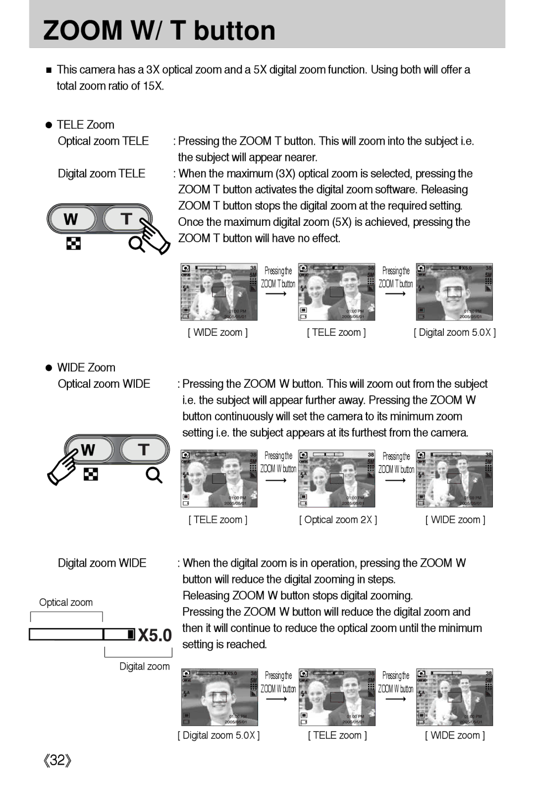 Samsung i5 user manual Zoom W/ T button 