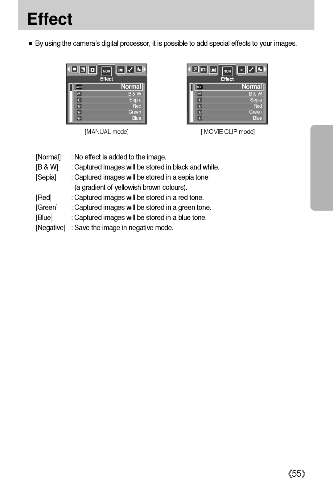 Samsung i5 user manual Effect 