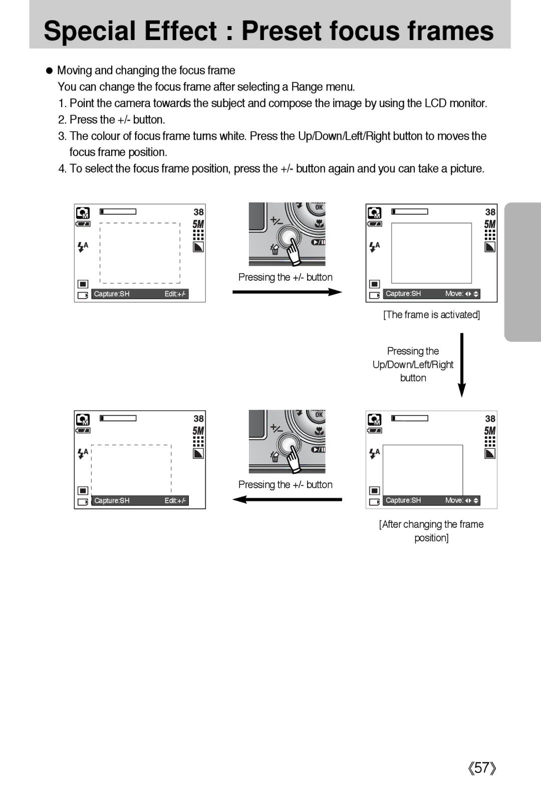 Samsung i5 user manual Special Effect Preset focus frames 