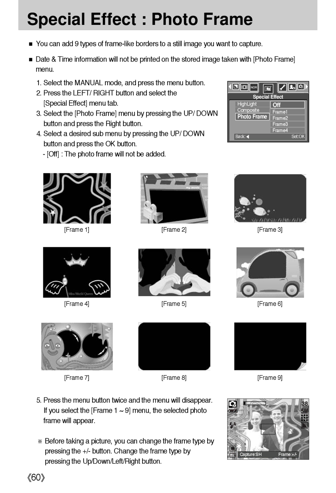 Samsung i5 user manual Special Effect Photo Frame 