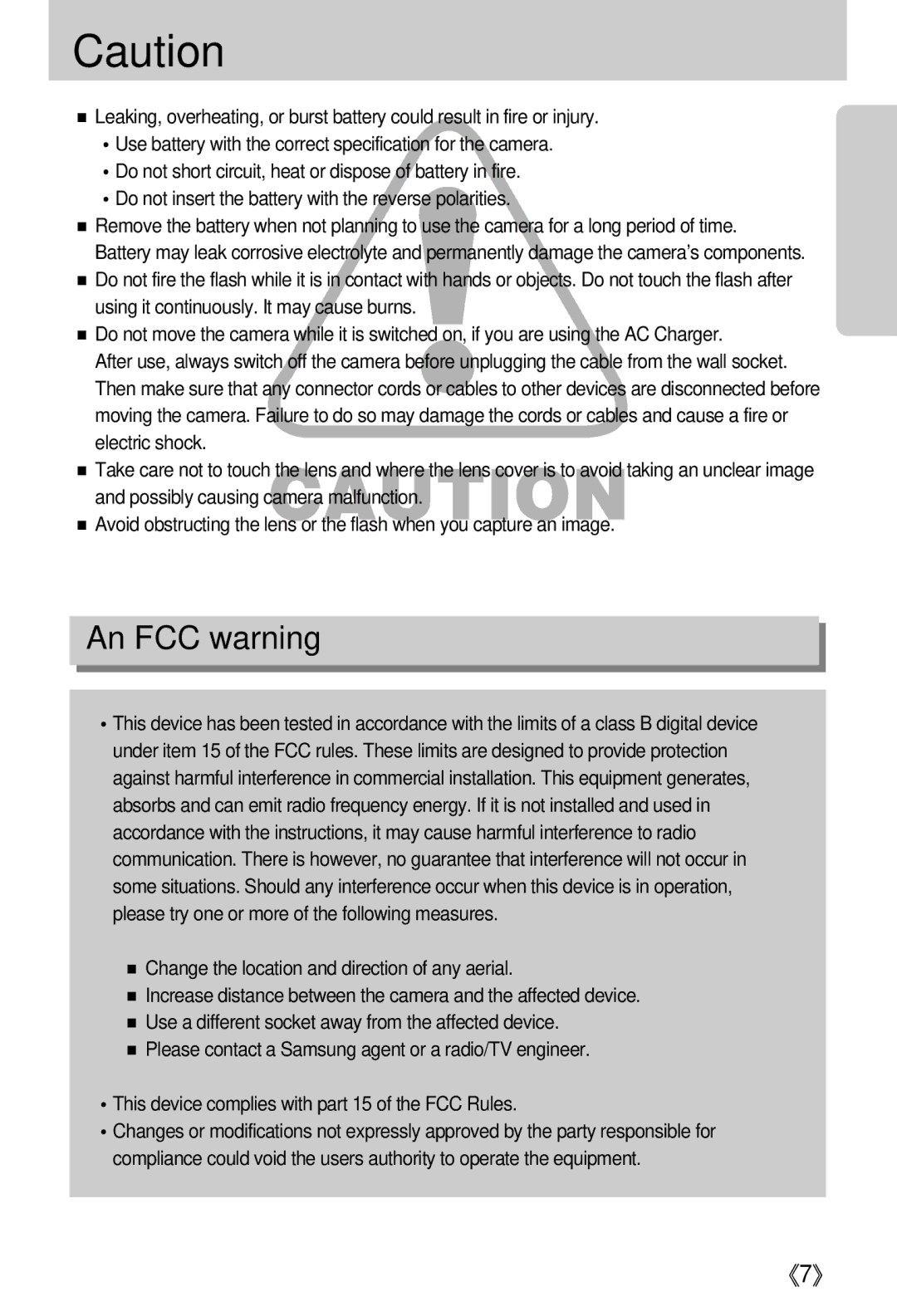 Samsung i5 user manual An FCC warning 