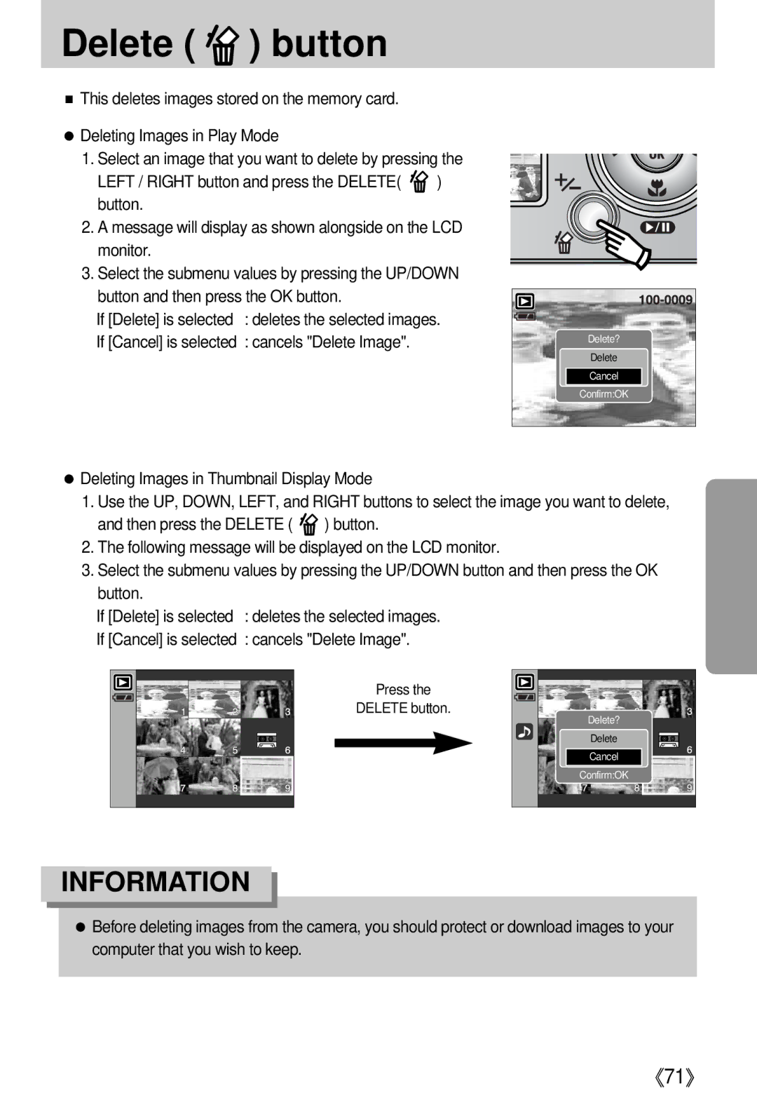 Samsung i5 user manual Delete button 