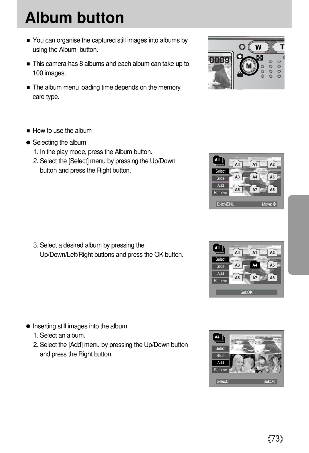 Samsung i5 user manual Album button 