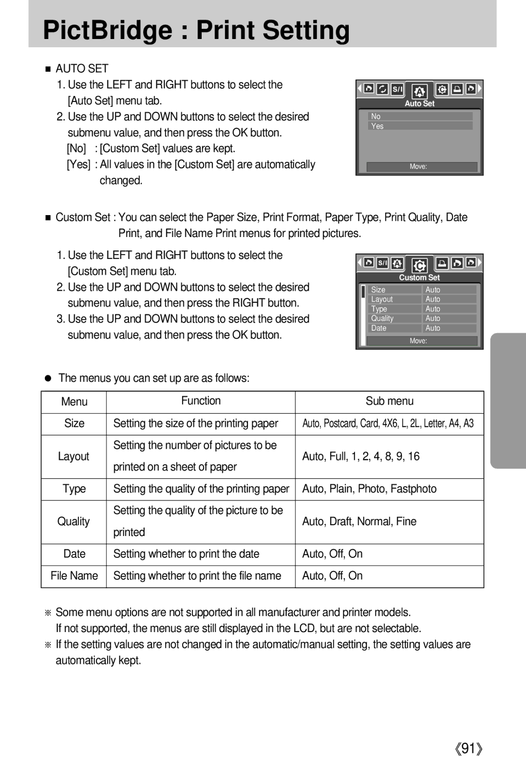 Samsung i5 user manual PictBridge Print Setting 