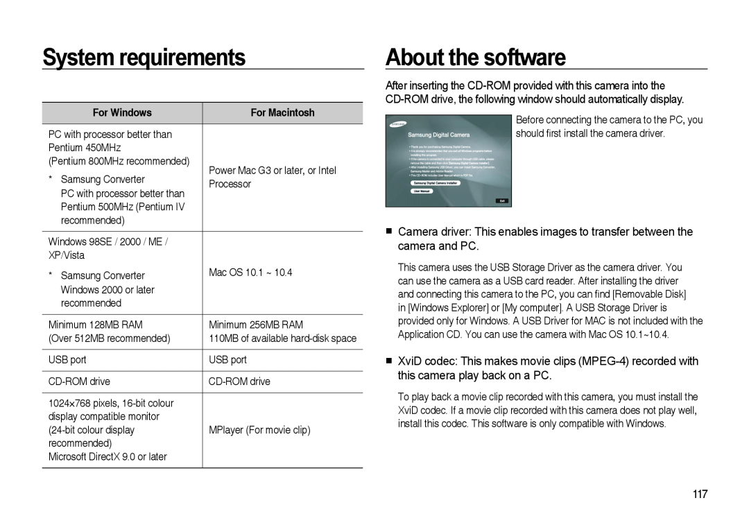 Samsung i8 manual System requirements, About the software, For Windows, For Macintosh 