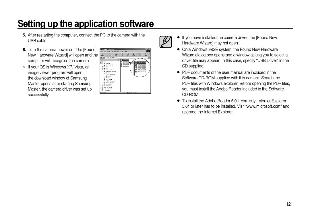 Samsung i8 manual Setting up the application software, Turn the camera power on. The Found 