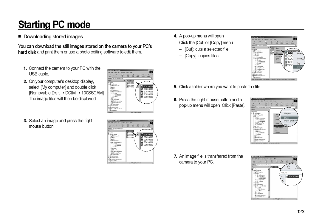 Samsung i8 manual Downloading stored images, Starting PC mode 