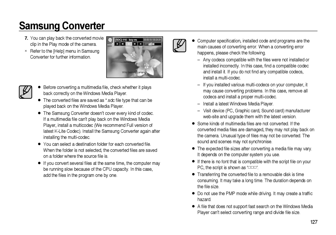 Samsung i8 manual Samsung Converter, install a multi-codec 