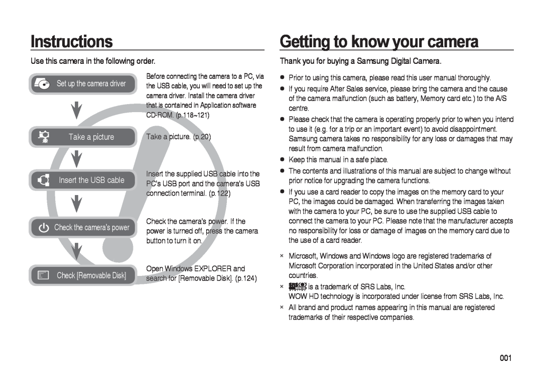 Samsung i8 manual Instructions, Getting to know your camera, Use this camera in the following order, Take a picture 
