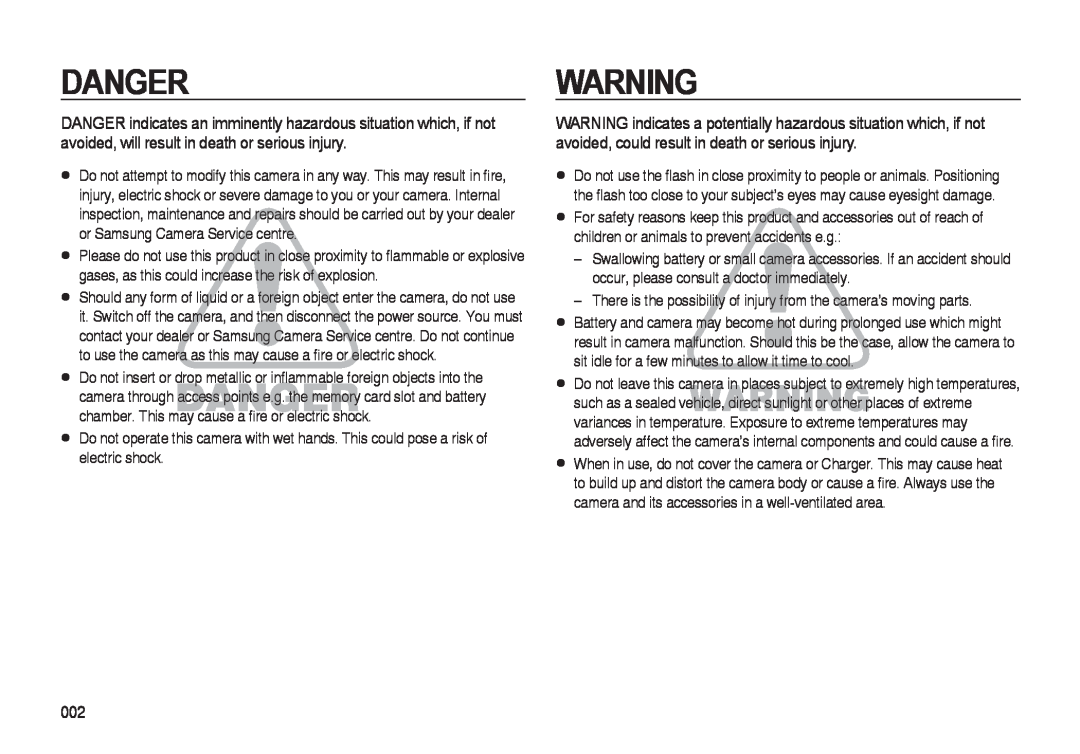 Samsung i8 manual Danger 