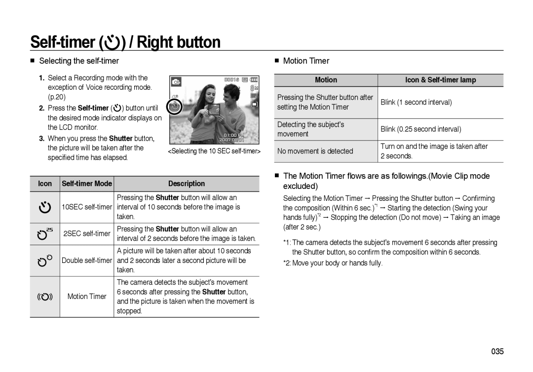Samsung i8 manual The Motion Timer ﬂows are as followings.Movie Clip mode excluded, Self-timer, Right button 