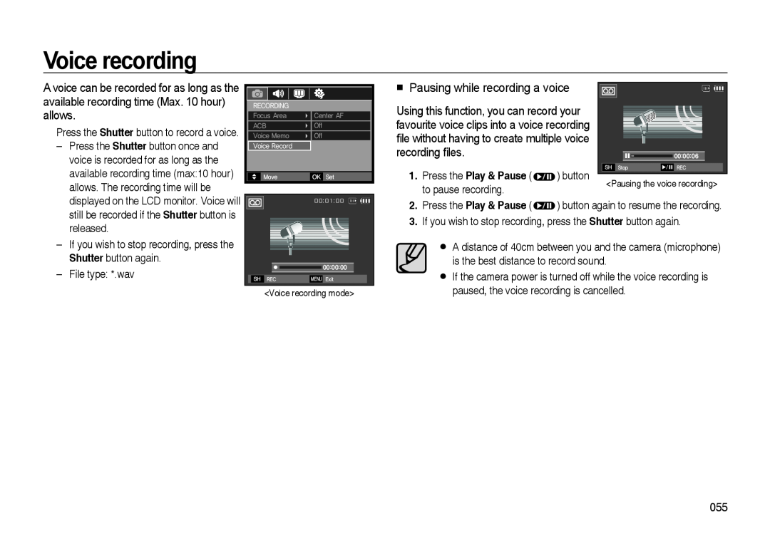 Samsung i8 manual Voice recording, Pausing while recording a voice 