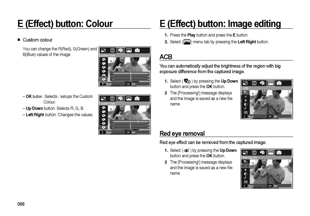 Samsung i8 Red eye removal, Custom colour, Red eye effect can be removed from the captured image, E Effect button Colour 