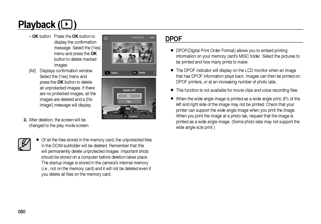 Samsung i8 manual Dpof, Playback 