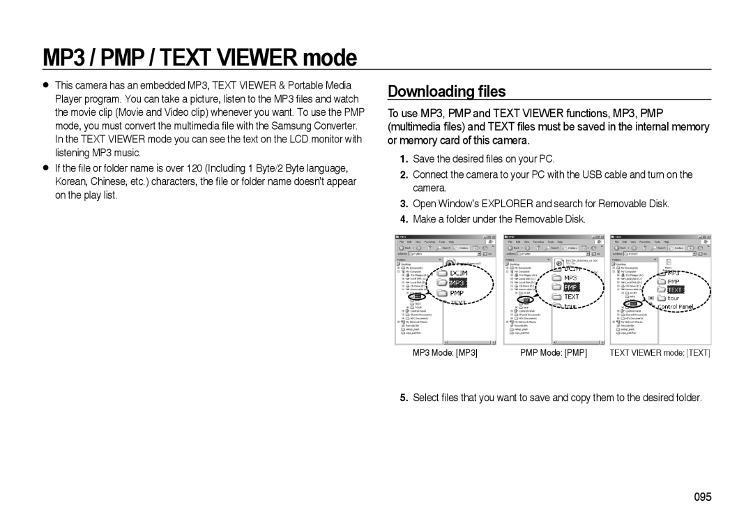 Samsung i8 manual MP3 / PMP / TEXT VIEWER mode, Downloading ﬁles 
