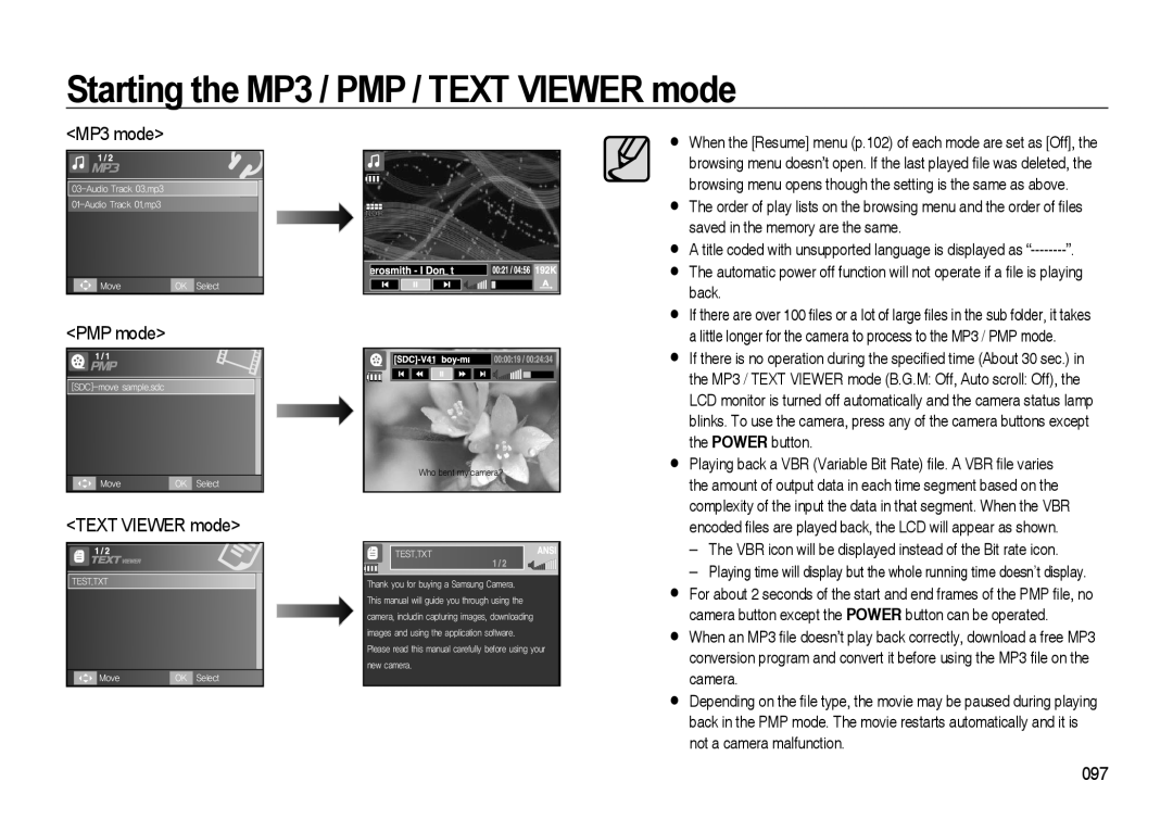 Samsung i8 manual Starting the MP3 / PMP / TEXT VIEWER mode, MP3 mode, PMP mode 