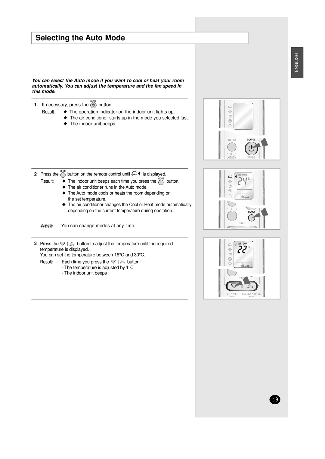 Samsung XUQT12WHWB/UMG, IAQT12WHWE6BAD, IAQT12WHWB/UMG, IAQT12WHWE/HAC, IAQT12WHWE/XSG manual Selecting the Auto Mode 