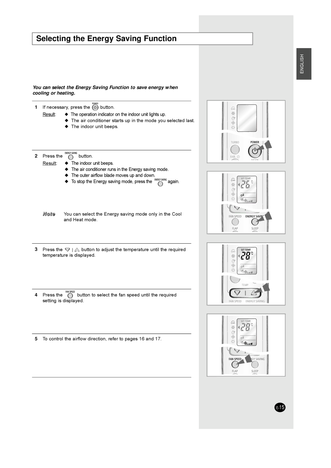 Samsung IAQT24J6WB/UMG, IAQT18JJWE/MID, IAQT18JJWB/UMG, AQT24J6WE/MID manual Selecting the Energy Saving Function 