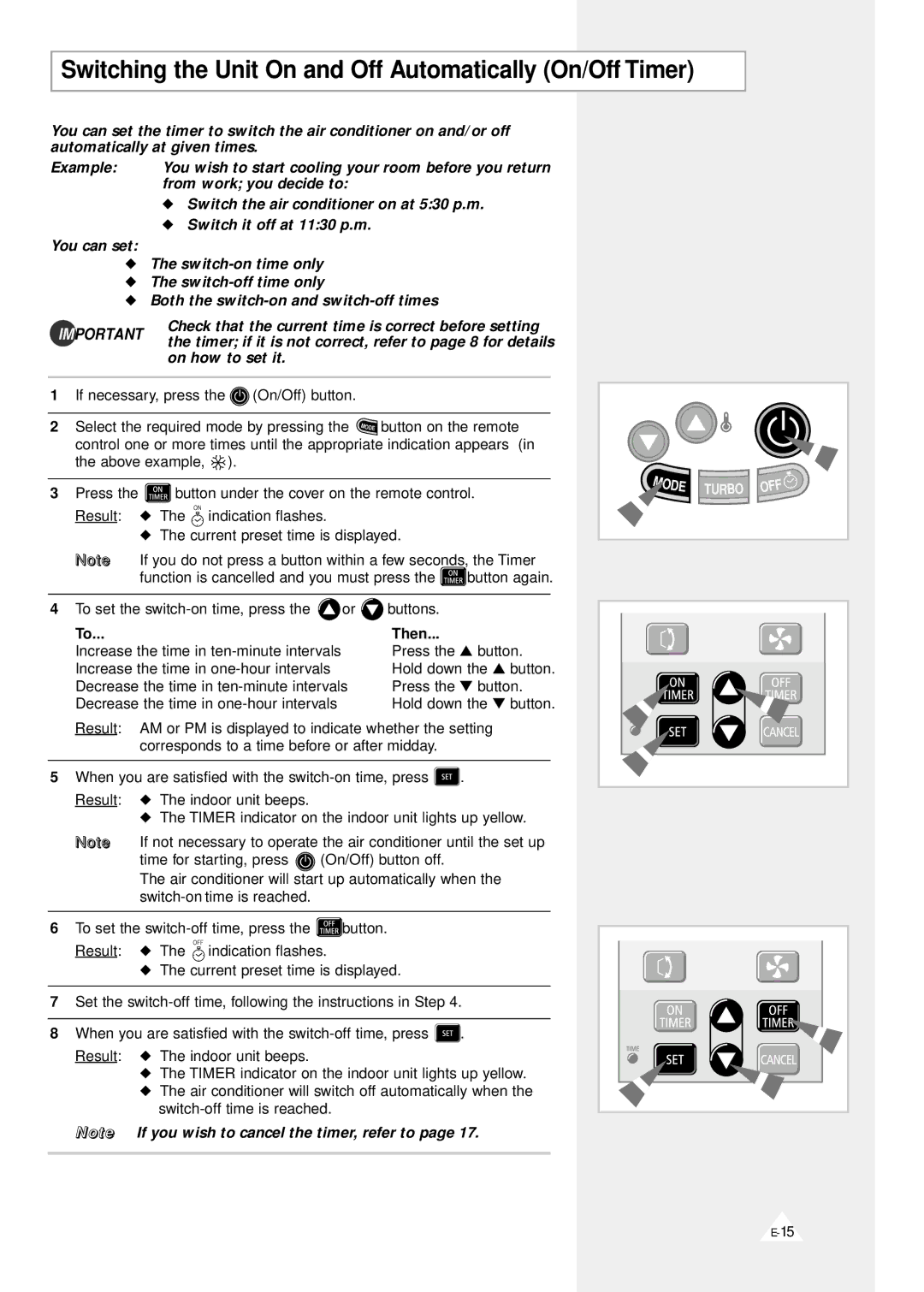 Samsung IAS07A1AE/XET manual Switching the Unit On and Off Automatically On/Off Timer 