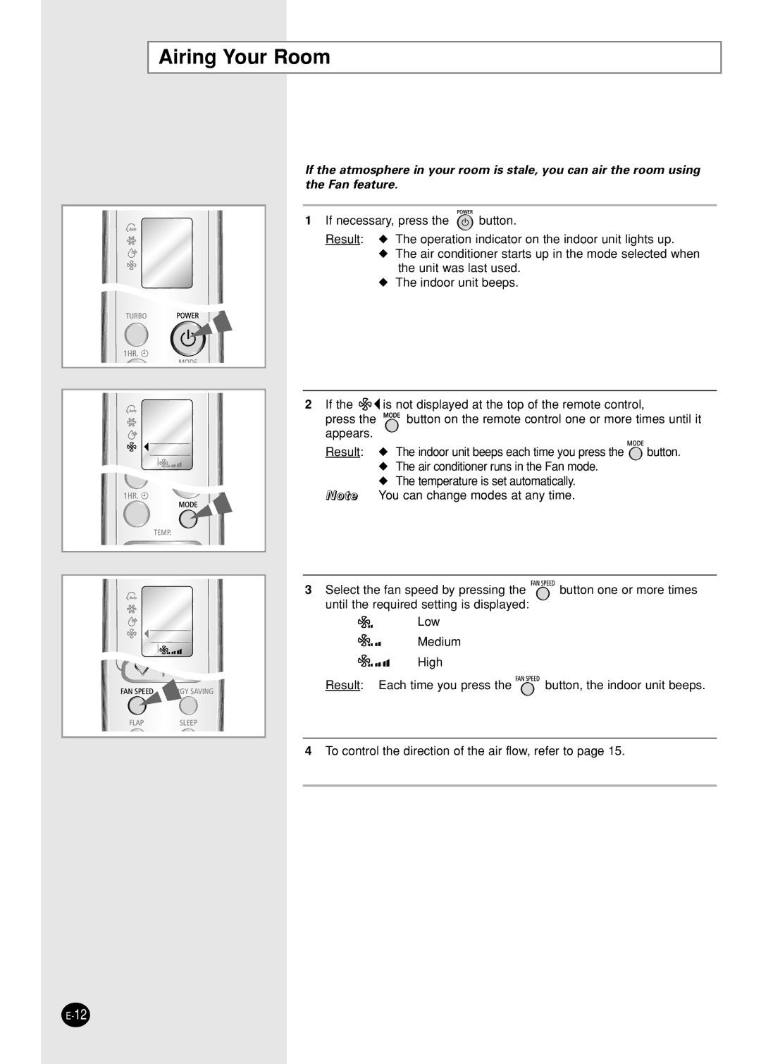 Samsung IAS09W8WE/AFR, AS12WHWE/AFR manual Airing Your Room 