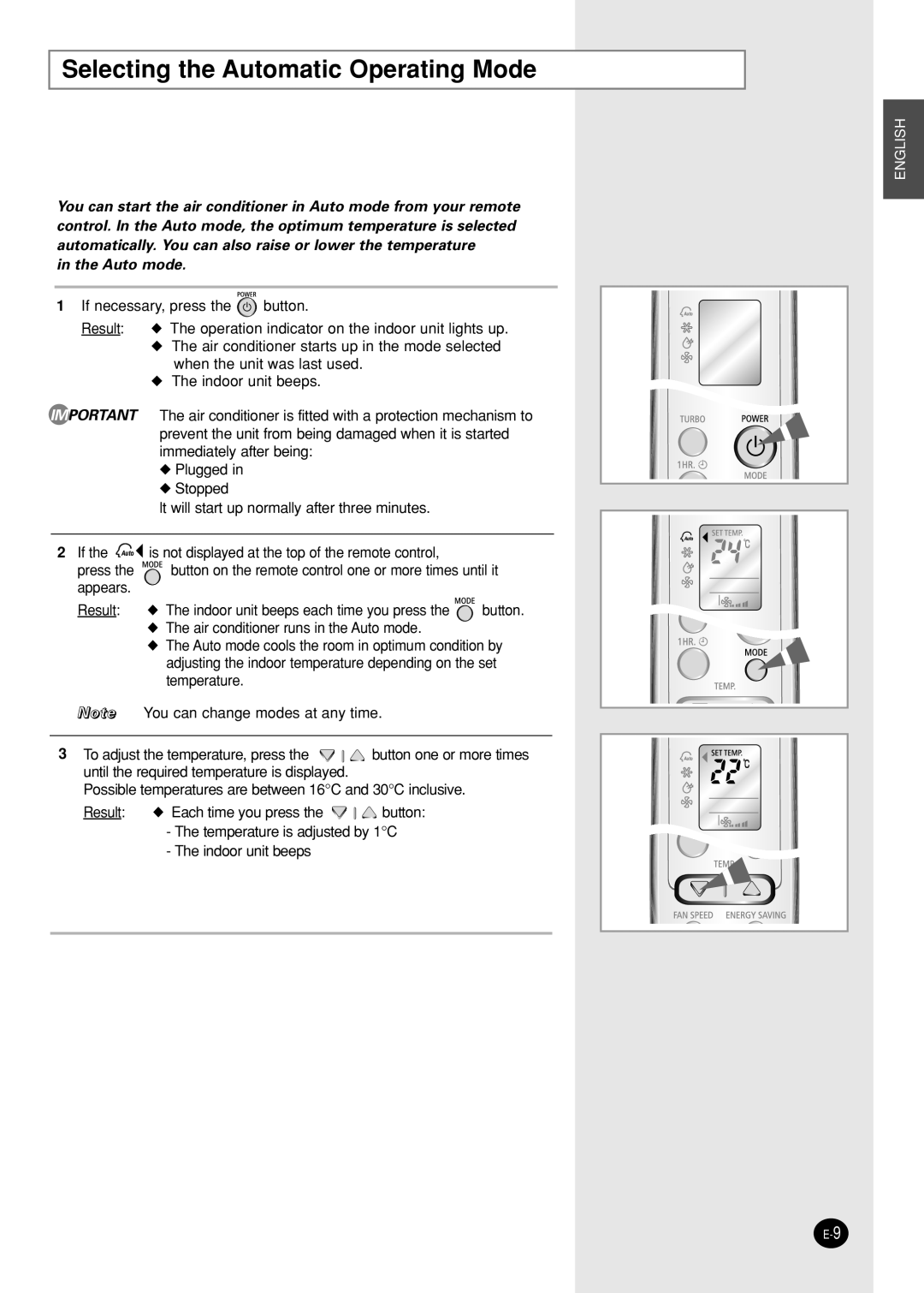 Samsung IAS09W8WE/AFR, AS12WHWE/AFR manual Selecting the Automatic Operating Mode 