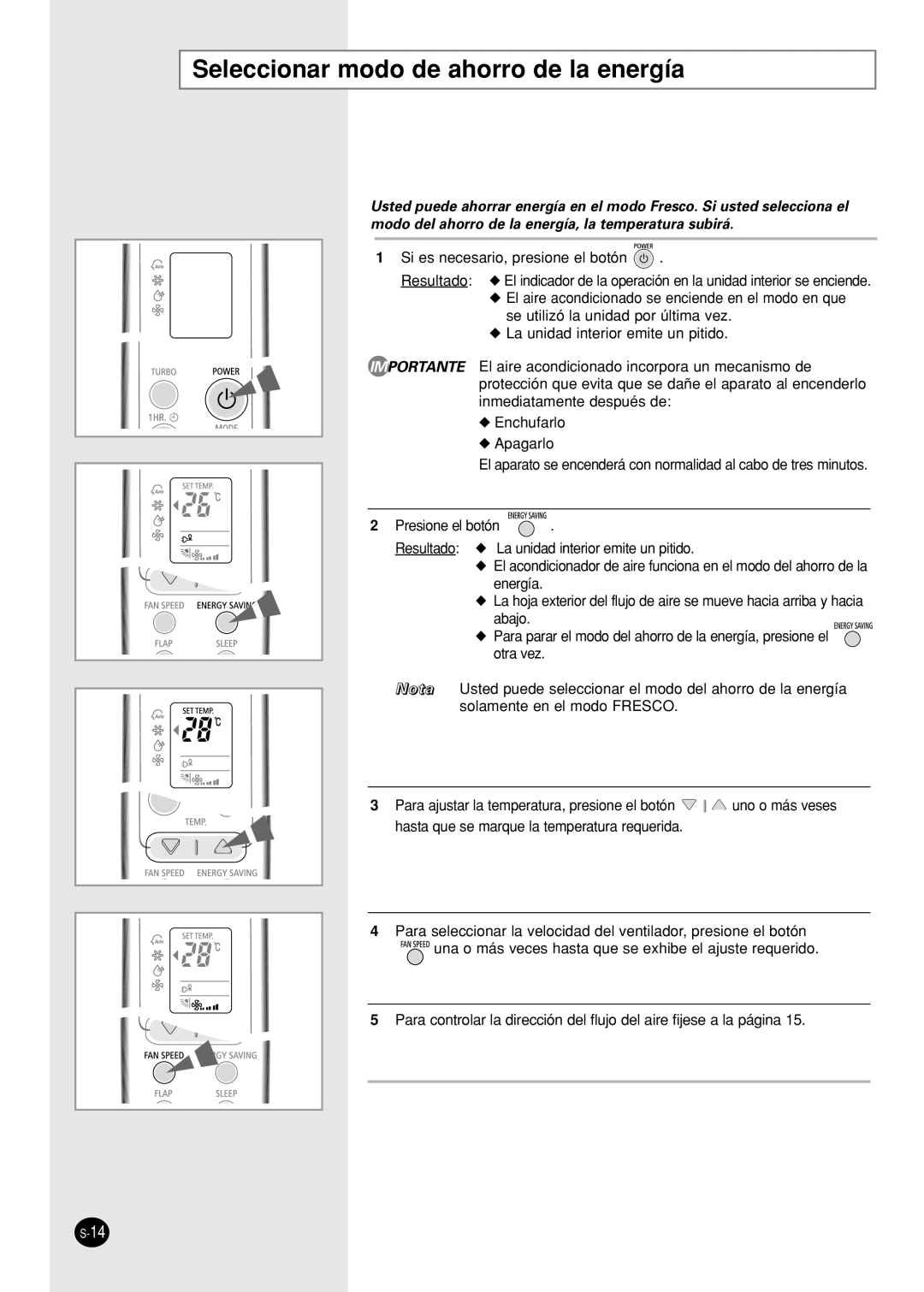 Samsung IAS09W8WE/AFR, AS12WHWE/AFR manual Seleccionar modo de ahorro de la energía 