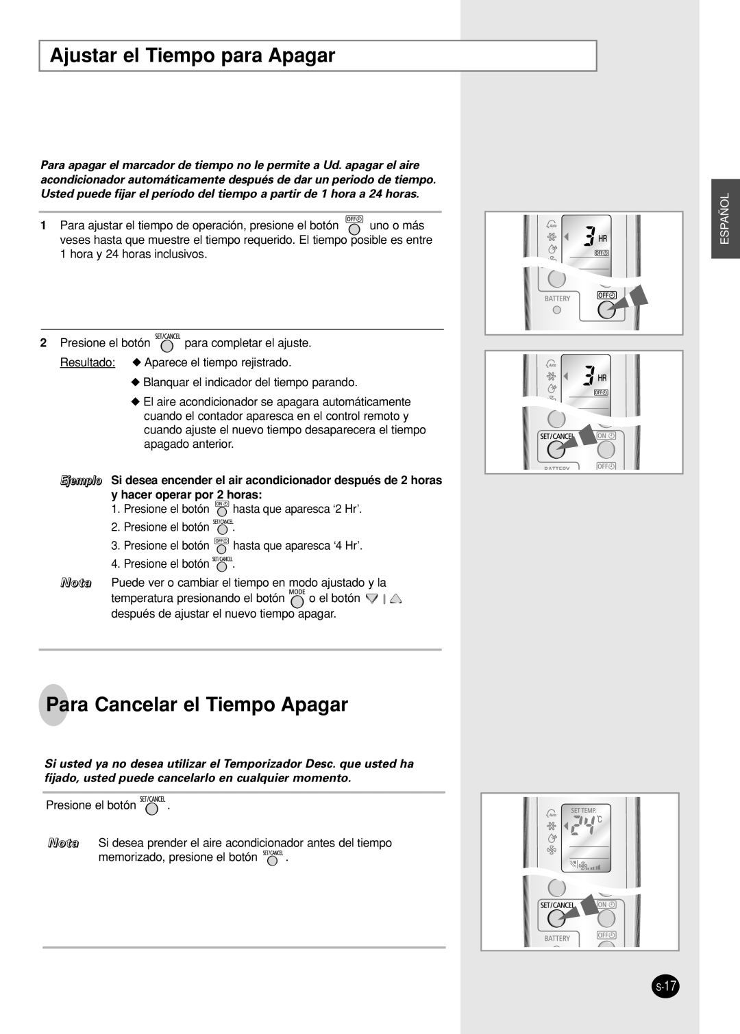 Samsung IAS09W8WE/AFR, AS12WHWE/AFR manual Ajustar el Tiempo para Apagar, Para Cancelar el Tiempo Apagar 