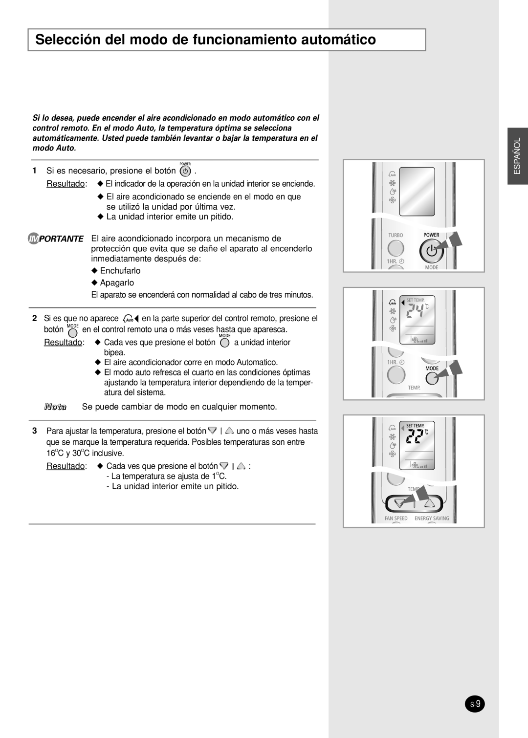 Samsung IAS09W8WE/AFR, AS12WHWE/AFR manual Selección del modo de funcionamiento automático 