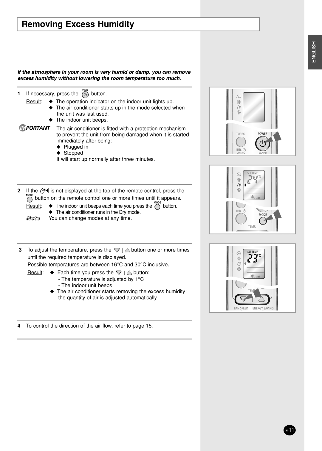 Samsung IAS09W8WE/AFR, IAS12WHWE/AFR manual Removing Excess Humidity 